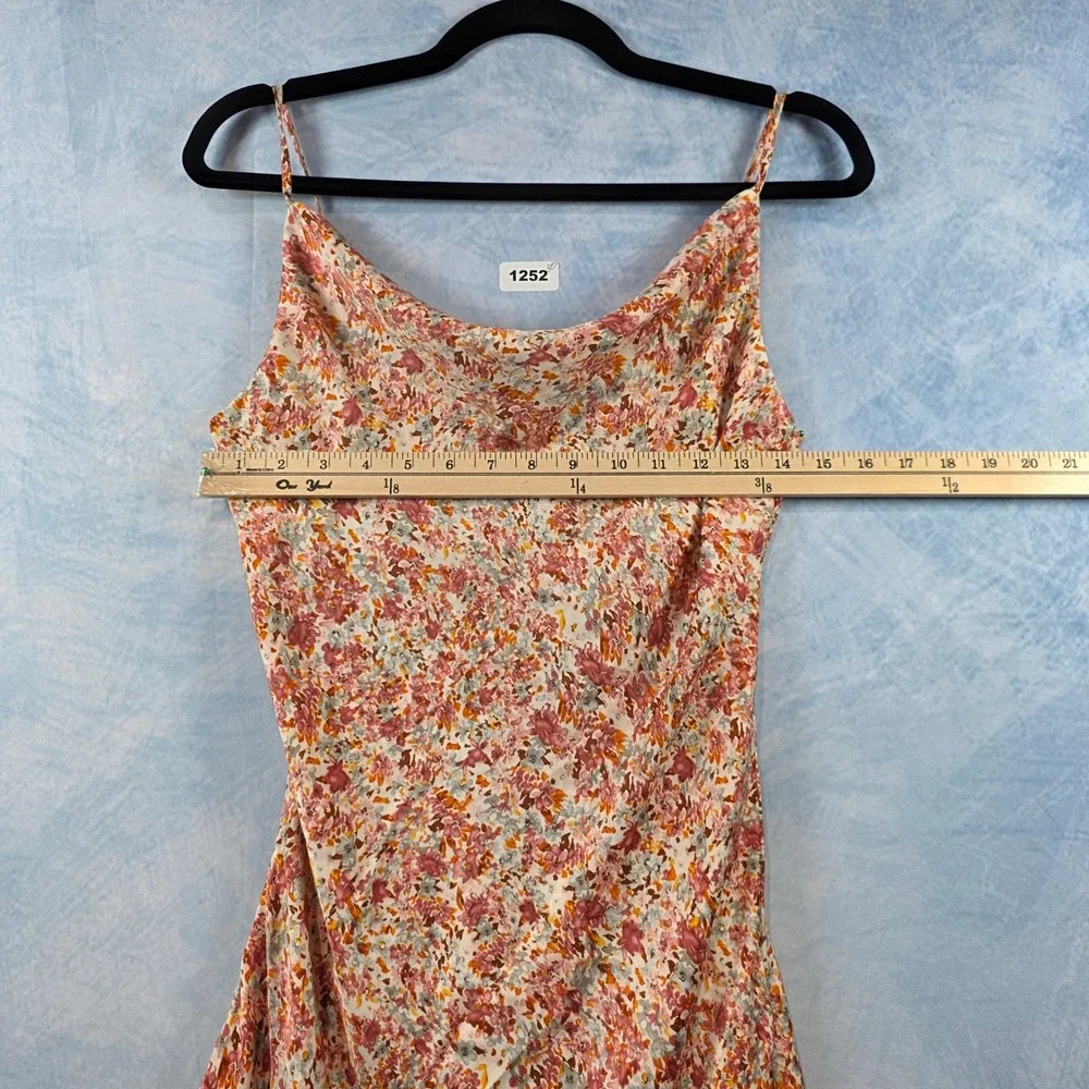Dex Floral Cowl Neck Midi Slip Dress Pink Orange Small Asymmetrical Hem‎